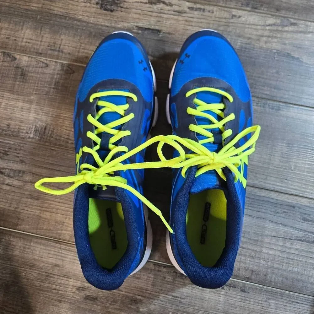 Under Armour men's blue Storm sneakers with neon laces size 12 running
